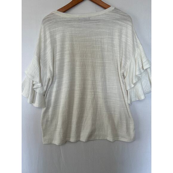 Cable & Gauge Cream Blouse Short Flutter Sleeve Textured Crew Neck Top Size L - Picture 7 of 9